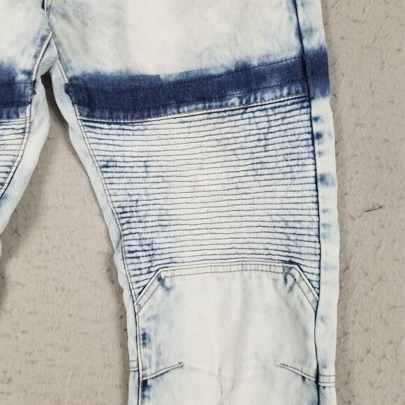 Blue Cult Jeans Mens 34 White Indigo Moto Distressed Biker Denim Zipper Pockets - Picture 6 of 16